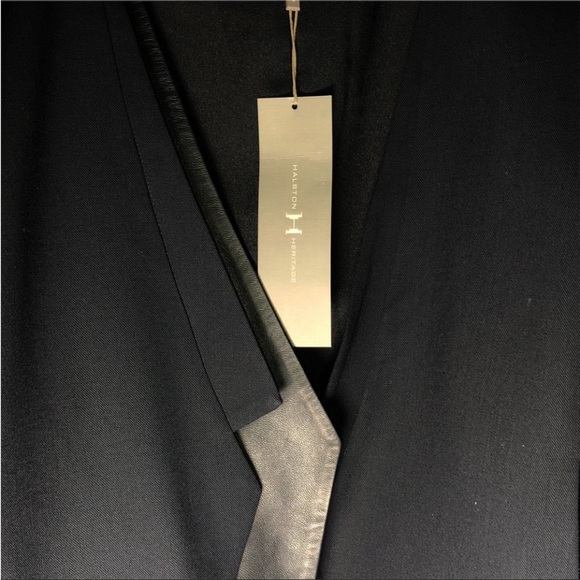 Halston Heritage Black w/Leather Panel Jacket OffSet Lapel Open Front Lined SzS - Picture 16 of 16
